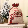 クリスマスギフトバッグバッファローパターンリネンキャンディーバッグパーソナライズされたトナカイチェック柄サンタ袋赤ドローストリングW-00836