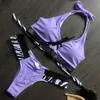 Sexy femmes licou cou imprimé léopard sans manches décontracté débardeur maillot de bain 2 pièces brésilien métal anneau évider Bikini 210604