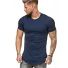 半袖ジッパーショルダーストリートウェアヒップホップ夏Tシャツメンズロングラインカーブ裾Tシャツスリム面白TシャツプラスサイズM-3XL Y0809