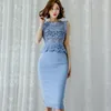 Bodycon Sukienka dla Kobiet 2 Sztuka Zestaw Bez Rękawów Hollow Out Lace Sundress Panie Biurowe Party Midi Odbierz przez sukienki 210602