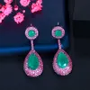 Cwwzircons Micro Pave Pink Cubic Zirconia Green Emerald Dangle Water Drop Silver Engagement Party Earring for Women CZ868 2106241006365