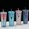 DHL 24 oz Personalized Mugs Iridescent Bling Rainbow Studded Cold Cup Tumbler coffee Water Bottle with Straw IN STOCK