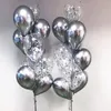 12pcs Chrome metal ouro prata balão confete conjunto de aniversário decorações adultos crianças hélio globos ar bolas decoração de casamento