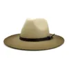 Newly Gradients Wool Felt Wide Brim Fedora Hats Women Men with Leather Belt Fashion Spray-painted Jazz Panama Formal Hat