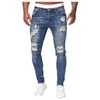 Jeans da uomo Uomo Tinta unita Fori strappati Pantaloni lavati sfumati sfilacciati Pantaloni maschili Hip Hop Streetwear Jogging Pantalones Hombre