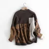 H.Sa Kobiety Vintage Lampart Pullover i Swetry Winter Patchwork Brown Dzianiny Blut Loose Style Koreański Slim Pull Smok 210918