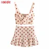 Tangada Women's Set Retro Dot Print Crop Camis Top and Match Ruffles Skirt for Summer 3H544 210609