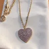 Pink Crystal Heart Pendant Necklaces With Box Classic Letter Luxury Jewelry Party Wedding Lady Necklace Elegant Exquisite Chains