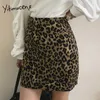Yitimuceng Vintage Leopard Zipper Gonna Donna Pieghettata a vita alta Estate Coreana Office Lady Moda Gonne 210601