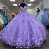 Блестящие фиолетовые платья Quinceanera на бретельках с запахом Sweet 15 платья 2022 3D цветок из бисера Vestidos 16 Одежда для выпускного вечера277R