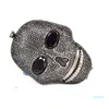 Designer- Black Handmade Skull Crystal Women Bolsas de noite Bolsas de Diamond Ladies Bolsa de festa Purse284p