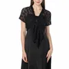 Okłady Kurtki Damskie Eleganckie Koronki Kwiatowe Wodę Ramion Top Kobiety Sheer Bolero Tie Front 3/4 Cropped Cardigan Otwórz