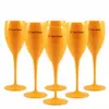 6 قطع البرتقال البلاستيك الشمبانيا المزامير الاكريليك حزب النبيذ الزجاج