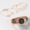 Luksusowa marka Rose Gold Starry Sky Dial Zegarki Kobiety Panie Kryształ Bransoletka Zegarek Quartz Wrist Watch 5 Sztuk Set Relogio Feminino