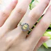 Real 925 Sterling Silver Sparkling Yellow Pink Diamond Created Moissanite Rings For Women Wedding Party Fine Jewelry