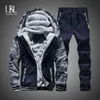 Winter Inner Fleece Hoodies Mannen Casual Hooded Warm Sweatshirts Mannelijk Dikker Trainingspak 2PC Jas + Pant Mannen Moleton Masculino 211217