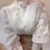 Artı Boyutu Kadınlar Moda Yaz Bluz Petal Kol Standı Yaka Dantel Çiçek Casual Gömlek Oymak Mujer Blusas Tops