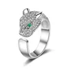 Cluster ringen luxe unisex kristal ingelegd luipaard panther hoofd groene ogen micro-ingelegd zirkoon opening ring partij sieraden bijoux gift