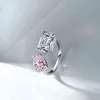 OEVAS 100% 925 Стерлингового серебра 7 * 10 мм Розовая груша квадрат Высокие углеродные алмазные кольца для женщин сверкающие свадьба вечеринка изысканные украшения 211217
