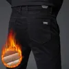 Męskie spodnie zimowe gruby bawełniany polar ciepły zamek błyskawiczny z kieszenią czarne brązowe spodnie męskie proste spodnie rozciągliwe spodnie sztruksowe na co dzień Y0927