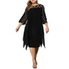 Plus Size Dresses 4XL 5XL 6XL Lace Mesh Sexy Elegant Midi Party Dress Red Black Green Purple Loose Hellow Women's Clothing214N