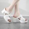 Block High Heels Slippers 8cm Women Wedding Shoes Summer 2021 Elegant Small Big Size 32-43 Chunky Platform Slides Office Red 44188