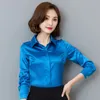Stinlicher Satin Silk Shirt Women Spring Autumn Long Sleeve Elegant Work Wear Tops Korean Fashion White Blue Black Blus Shirt 210308