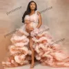2022 Tyll Ruffles Balklänningar Spaghettiband Klänning för gravida kvinnor Skira långa gravidklänningar för fotografering