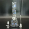 Glass Water Pipe 9.8in Hookah Luminous Bee Ghost Skull Recycler Bong 18mm Male Bowl Smoking Tobacco Bubbler Beaker Ice Catcher