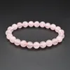 Natural Pink Crystal Stone Beaded Strands Charm Bracelets Elastic Bangle For Women Girl Party Club Yoga Jewelry