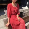 Mozuleva Vintage квадратный воротник DOT Print женщин A-Line платье с коротким рукавом лето шифон женский красный Vestidos Femme 210623