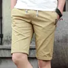 Katoen Shorts Zomer Mannen Casual Trekkoord Korte Broek Knielengte Werk Mannelijke Bermuda's Effen Kleur Dun 210713