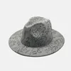 Wide Brim Leopard Fedora Dam Wool Felt Hat Kvinnor Män Party Jazz Church Kepsar Patchwork Panama Cap