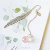 Bookmark 1pcs Dried Flower Specimen Vintage Feather Reading Mark Metal Book Clip Hanging Beautiful For Tassel