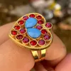Wedding Rings 24K Gold Color Love Blue Pine Stone Trendy Ethiopia Dubai For Women African Party Gifts Hallowe Gift