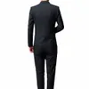 Männer Stehkragen Chinesischen Stil Slim Fit Zwei Stück Anzug Set / Männlich Zhong Shan Blazer Jacke Mantel Hosen hosen 2 Stück S-5XL X0909