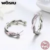 WOSTU 100% 925 Sterling Silver Twist Of Fate Pink Enamel Stud Earrings for Women Fine Jewelry Brincos Gift CQE297