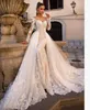 2021 Sexy Champagne Sereia Vestidos de Casamento Querida Alças Illusion Neck Lace Apliques Tulle Trem Destacável Overskirts9086086