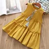 Alta qualità casual attivo senza maniche Fiocco solido capretto per bambina vestito per bambina vestiti bianco giallo 210615