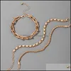Cluster Rings Jewelry3Pcs / Set Bracciali in lega di metallo color oro alla moda per le donne Gioielli regolabili geometrici vuoti Aessories Drop Delivery