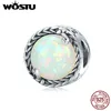WOSTU Perline di vetro rotonde 100% 925 Sterling Silver Charms semplici per viti Fit Ciondolo braccialetto originale per gioielli collana donna Q0531