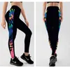 Enkel sida blomma mönster Leggings för fitness hög midja gym byxor Kvinnor tryck upp tryckt träningspass 211215