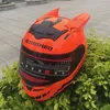 orange motorcycle helmets