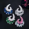 Unique Plant Element Fuchsia Red Cubic Zirconia Crystal Big Drop Earrings for Women Luxury Jewelry Collection CZ707 210714