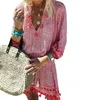 여자 드레스 2021 Spring Summer Plaid Boho Fringes restido 편안한 드레스와 짧은 드레스