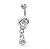 Rostfritt stål Hypoallergenisk Belly Button Ringar Crystal Rose Flower Body Piercing Bar Jewlery för Kvinnor Bikini Navel Ring