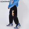 Gonthwid Harem Sweatpants Streetwear Bordado Manta Dos Desenhos Animados Urso Baggy Basculadores Suor Calças Hip Haujuku Calças Casuais C0315