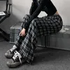 Kobiety Wysoka Talia Plaid Spodnie Lato Nowy Harajuku Styl Casual Odzież Prosto Elastyczna Talia Szeroka noga Luźne Spodnie Trend Q0801