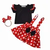 Wholesale Outfits Girls Cotton T-shirt+Dot Suspender Skirt+Hair Ring Baby Girl 3pcs Sets Clothes E1 210610