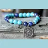 Perles, brins bracelets bijoux Om Yoga, bracelet de confiance, Mala, pierre précieuse sodalite turquoise, chakra de la gorge Nce Drop Delivery 2021 4BSCE